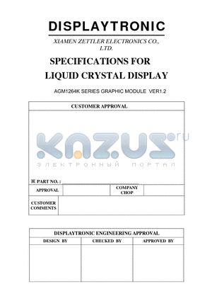 AGM1264K datasheet - SPECIFICATIONS FOR LIQUID CRYSTAL DISPLAY