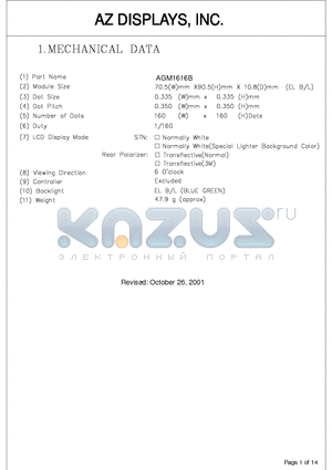 AGM1616B datasheet - LCD MODULE