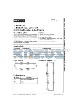 74ABT162244CSSX datasheet - 16-Bit Buffer/Line Driver with 25 Series Resistors in the Outputs