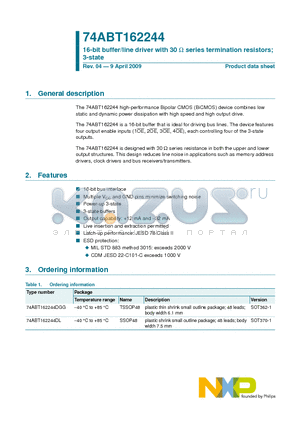 74ABT162244 datasheet - 16-bit buffer/line driver with 30 W series termination resistors; 3-state