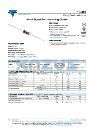 1N4150TAP datasheet - Small Signal Fast Switching Diodes