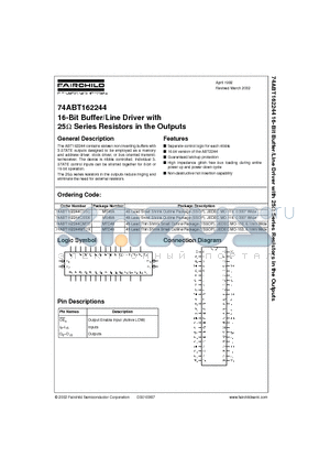 74ABT162244MTDX datasheet - 16-Bit Buffer/Line Driver with 25 OHM Series Resistors in the Outputs