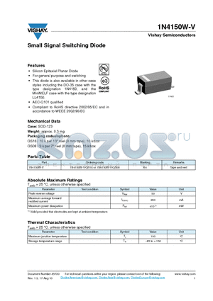 1N4150W-V datasheet - Small Signal Switching Diode