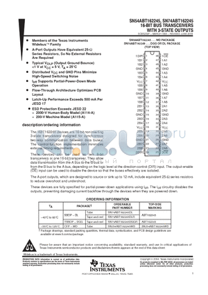 74ABT162245DGGRE4 datasheet - 16-BIT BUS TRANSCEIVERS WITH 3-STATE OUTPUTS
