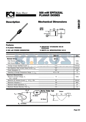 1N4151 datasheet - 500 mW EPITAXIAL PLANAR DIODES