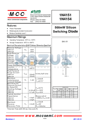 1N4151 datasheet - 500mW Silicon Switching Diode