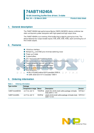 74ABT16240ADL datasheet - 16-bit inverting buffer/line driver; 3-state