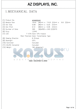 AGM3224S datasheet - MECHANICAL DATA