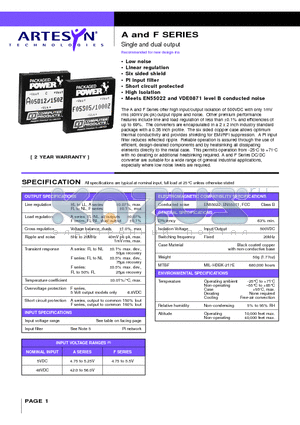 A05D12/150Z datasheet - INPUT 5W DC/DC CONVERTERS