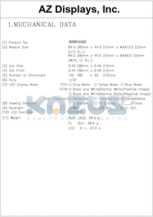 AGM1232D datasheet - MECHANICAL DATA