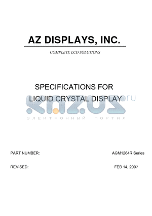 AGM1264R datasheet - SPECIFICATIONS FOR LIQUID CRYSTAL DISPLAY