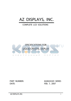 AGM2432D datasheet - SPECIFICATIONS FOR LIQUID CRYSTAL DISPLAY