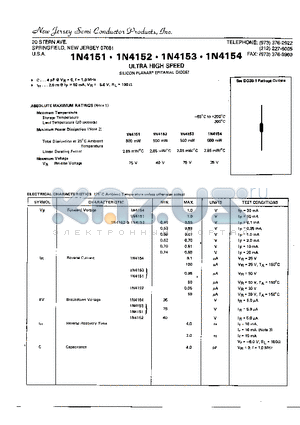 1N4154 datasheet - ULTRA HIGH SPEED SILICON PLANAR EPITAXIAL DIODES