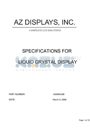 AGM6424B_06 datasheet - SPECIFICATIONS FOR LIQUID CRYSTAL DISPLAY