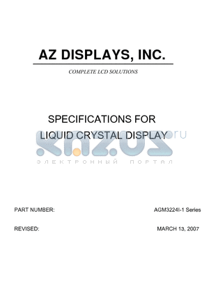 AGM3224I-1 datasheet - SPECIFICATIONS FOR LIQUID CRYSTAL DISPLAY
