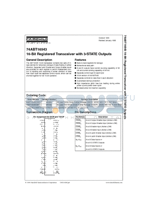 74ABT16543CSSC datasheet - 16-Bit Registered Transceiver with 3-STATE Outputs