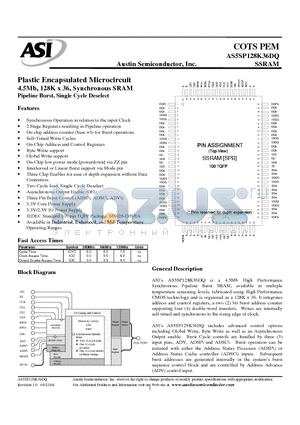 AS5SP128K36DQ-35ET datasheet - Plastic Encapsulated Microcircuit 4.5Mb, 128K x 36, Synchronous SRAM Pipeline Burst, Single Cycle Deselect