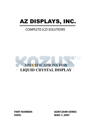 AGM1264N datasheet - SPECIFICATIONS FOR LIQUID CRYSTAL DISPLAY