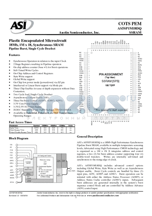 AS5SP1M18DQ-35ET datasheet - Plastic Encapsulated Microcircuit 18Mb, 1M x 18, Synchronous SRAM Pipeline Burst, Single Cycle Deselect