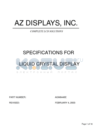 AGM6448E datasheet - SPECIFICATIONS FOR LIQUID CRYSTAL DISPLAY