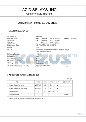 AGM6448V datasheet - AGM6448V Series LCD Module