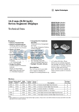 5082-5501-EI000 datasheet - 14.2 mm (0.56 inch) Seven Segment Displays