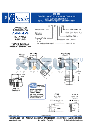 380FH007M08 datasheet - EMI/RFI Non-Environmental Backshell