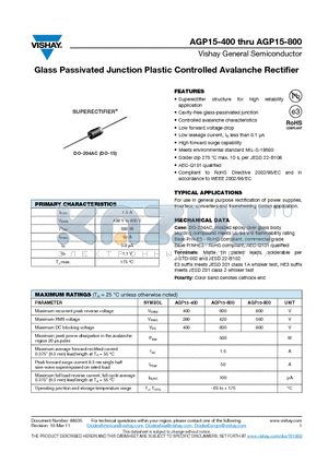 AGP15-600 datasheet - Glass Passivated Junction Plastic Controlled Avalanche Rectifier