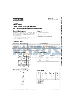 74ABT2240CMTC datasheet - Octal Buffer/Line Driver with 25 Series Resistors in the Outputs