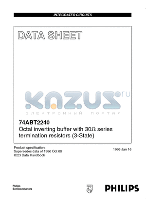 74ABT2240D datasheet - Octal inverting buffer with 30ohm series termination resistors 3-State