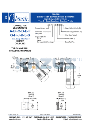 380FH008B20 datasheet - EMI/RFI Non-Environmental Backshell Light-Duty with Strain Relief