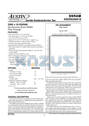 AS5SS256K18DQ-9/XT datasheet - 256K x 18 SSRAM Synchronous Burst SRAM, Flow-Through