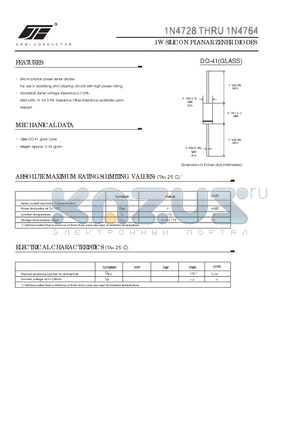 1N4278 datasheet - 1W SILICON PLANAR ZENER DIODES