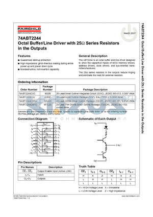 74ABT2244CMTC datasheet - Octal Buffer/Line Driver with 25ohm Series Resistors in the Outputs
