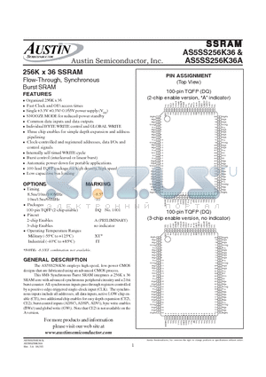 AS5SS256K36ADQ-10/883C datasheet - 256K x 36 SSRAM Flow-Through, Synchronous Burst SRAM