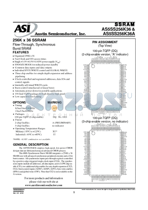 AS5SS256K36ADQ-8.5/883C datasheet - 256K x 36 SSRAM Flow-Through, Synchronous Burst SRAM