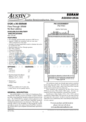 AS5SS512K36DQ-8.5/IT datasheet - 512K x 36 SSRAM Flow-Through SRAM No Bus Latency