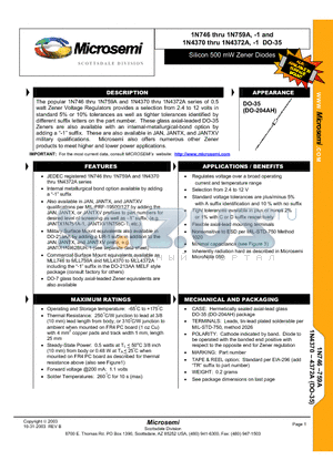 1N4370 datasheet - SILICON 400 mW ZENER DIODES