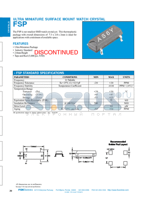 AS6Y datasheet - ULTRA MINIATURE SURFACE MOUNT WATCH CRYSTAL
