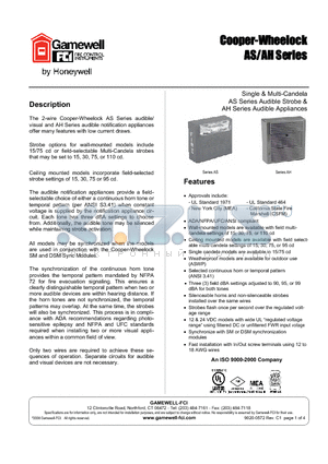 AS7410 datasheet - Cooper-Wheelock AS/AH Serles