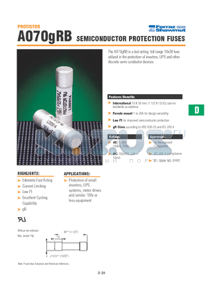 A070GRB02.5T13 datasheet - SEMICONDUCTOR PROTECTION FUSES