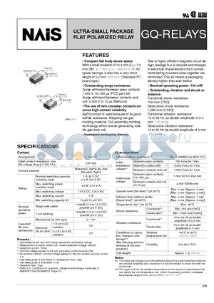 AGQ20012 datasheet - ULTRA-SMALL PACKAGE FLAT POLARIZED RELAY