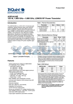 AGR18125E datasheet - 125 W, 1.805 GHz-1.880 GHz, LDMOS RF Power Transistor