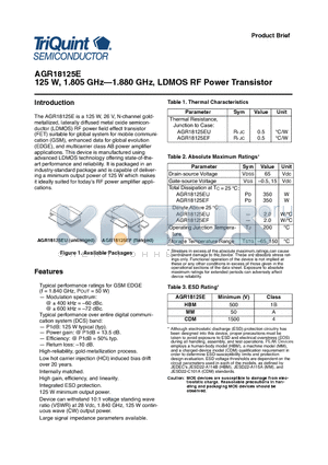 AGR18125EF datasheet - 125 W, 1.805 GHz-1.880 GHz, LDMOS RF Power Transistor