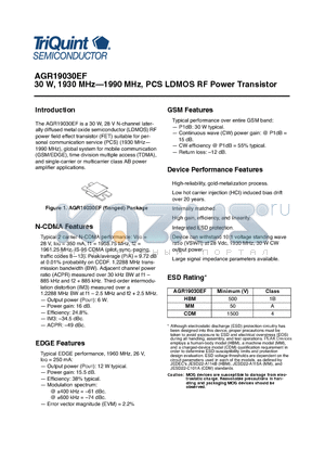 AGR19030EF datasheet - 30 W, 1930 MHz-1990 MHz, PCS LDMOS RF Power Transistor
