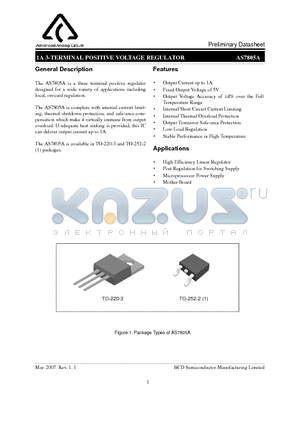 AS7805AT-E1 datasheet - 1A 3-TERMINAL POSITIVE VOLTAGE REGULATOR