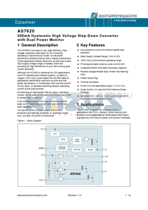 AS7620_1 datasheet - 500mA Hysteretic High Voltage Step-Down Converter with Dual Power Monitor