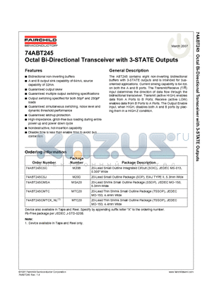 74ABT245CSJ datasheet - Octal Bi-Directional Transceiver with 3-STATE Outputs