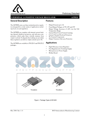 AS7805DE1 datasheet - 3-TERMINAL 1A POSITIVE VOLTAGE REGULATOR