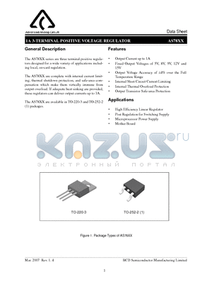 AS7808T-E1 datasheet - 1A 3-TERMINAL POSITIVE VOLTAGE REGULATOR